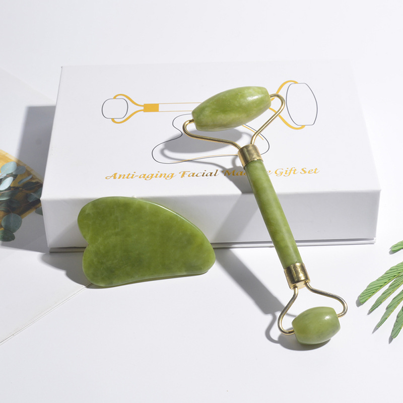 Jade Gua Sha Tool - Rullo di Giada Naturale per Viso,
